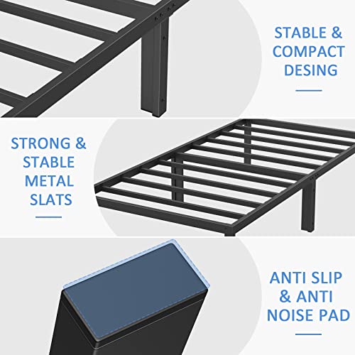 Mr IRONSTONE Twin Bed Frame, 14 Inch Platform Heavy Duty Steel Twin Size Bed Frame No Box Spring Needed, Metal Bed Frame with Storage, Heavy Duty Steel Slat, Anti-Slip Support, Quick Instal