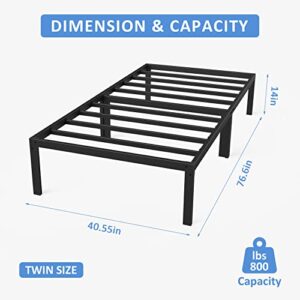 Mr IRONSTONE Twin Bed Frame, 14 Inch Platform Heavy Duty Steel Twin Size Bed Frame No Box Spring Needed, Metal Bed Frame with Storage, Heavy Duty Steel Slat, Anti-Slip Support, Quick Instal