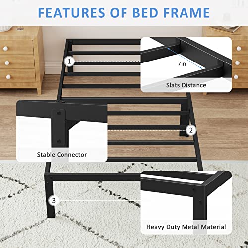 Mr IRONSTONE Twin Bed Frame, 14 Inch Platform Heavy Duty Steel Twin Size Bed Frame No Box Spring Needed, Metal Bed Frame with Storage, Heavy Duty Steel Slat, Anti-Slip Support, Quick Instal