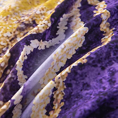 URBONUR Purple Comforter Set Queen Bedding Purple/Gold Watercolor Abstract Burning Marble Bedding Comforters Set with Sheets Set 6 Piece Bed in a Bag Comforter for All Season Easy Care Bed Set