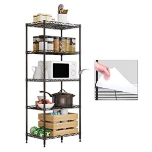 ssngyghme 5 tier storage shelf wire shelving unit storage rack metal for kitchen organization, with leveling feet, black (5 tier)