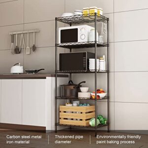 SsngygHme 5 Tier Storage Shelf Wire Shelving Unit Storage Rack Metal for Kitchen Organization, with Leveling Feet, Black (5 Tier)