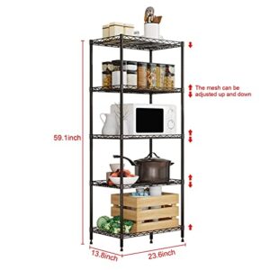 SsngygHme 5 Tier Storage Shelf Wire Shelving Unit Storage Rack Metal for Kitchen Organization, with Leveling Feet, Black (5 Tier)