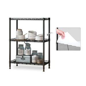 ssngyghme 3 tier storage shelf wire shelving unit storage rack metal for kitchen organization, with leveling feet, black (3 tier)