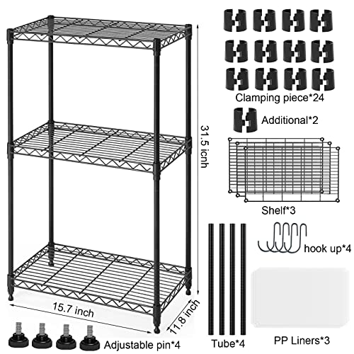 SsngygHme 3 Tier Storage Shelf Wire Shelving Unit Storage Rack Metal for Kitchen Organization, with Leveling Feet, Black (3 Tier)