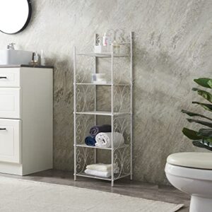 kings brand furniture - 5 tier bathroom storage shelf unit, free-standing metal rack shelving for kitchen, living room, hallway, white