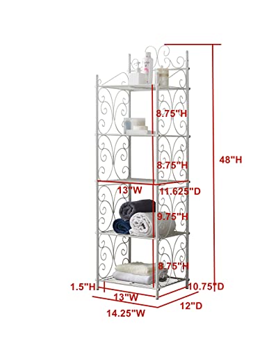 Kings Brand Furniture - 5 Tier Bathroom Storage Shelf Unit, Free-Standing Metal Rack Shelving for Kitchen, Living Room, Hallway, White