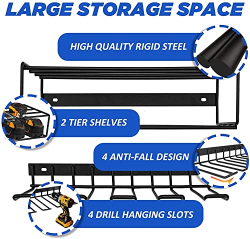 Power Tool Rack, Power Tool Organizer, Garage Utility Rack Tool Organizers and Storage, Drill Holder Wall Mount, Heavy Duty Metal Tool Shelf, Utility Storage Rack for Drill Tool Set (Style A)