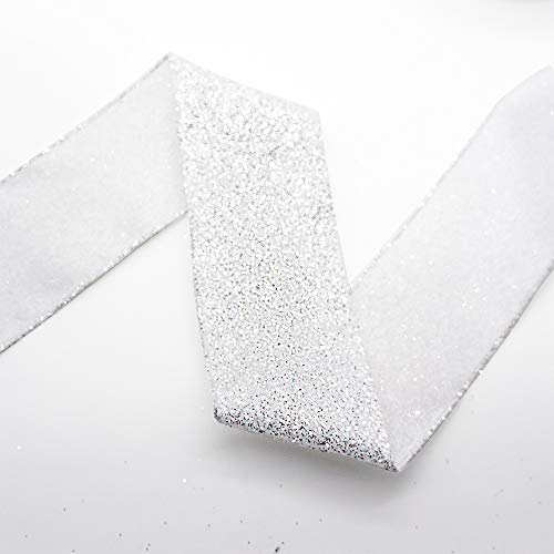 CT CRAFT LLC Sparking Silver Glitter Wired Ribbon for Home Decor, Gift Wrapping, DIY Crafts, 2.5” x 10 Yards x 1 Roll - White/Confetti