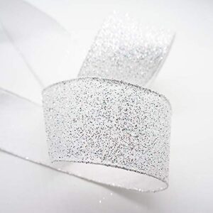 CT CRAFT LLC Sparking Silver Glitter Wired Ribbon for Home Decor, Gift Wrapping, DIY Crafts, 2.5” x 10 Yards x 1 Roll - White/Confetti