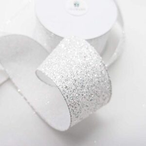 CT CRAFT LLC Sparking Silver Glitter Wired Ribbon for Home Decor, Gift Wrapping, DIY Crafts, 2.5” x 10 Yards x 1 Roll - White/Confetti