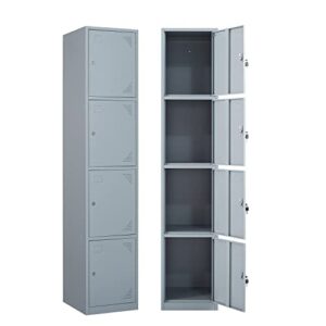 yizosh metal locker for gym, school, office, 71" metal storage locker cabinets for employees, students steel lockers four tier with 4 doors (grey)