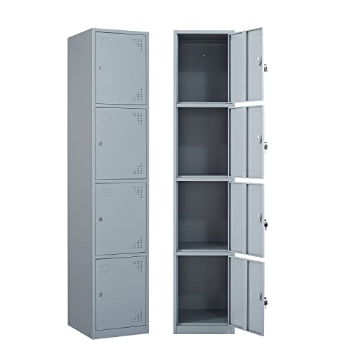 Yizosh Metal Locker for Gym, School, Office, 71" Metal Storage Locker Cabinets for Employees, Students Steel Lockers Four Tier with 4 Doors (Grey)