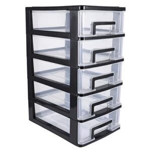 multifunctional five- layer storage cabinet plastic drawer type closet, portable storage case organizer sundries holder, transparent desktop storage box drawer storage cabinet (black)