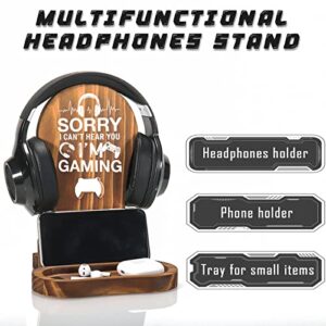 Gamer Gifts for Teenage Boys, Gaming Headphone Stand for Men, Gaming Room Decor Wooden Headset Holder, Son Boyfriend Husband Game Lover Gifts -Sorry I Can't Hear You I'm Gaming