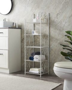 kb designs - free-standing 5 tier bathroom storage shelf unit, metal rack shelving for kitchen living room hallway, white