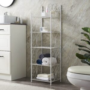 KB Designs - Free-Standing 5 Tier Bathroom Storage Shelf Unit, Metal Rack Shelving for Kitchen Living Room Hallway, White