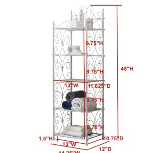 KB Designs - Free-Standing 5 Tier Bathroom Storage Shelf Unit, Metal Rack Shelving for Kitchen Living Room Hallway, White