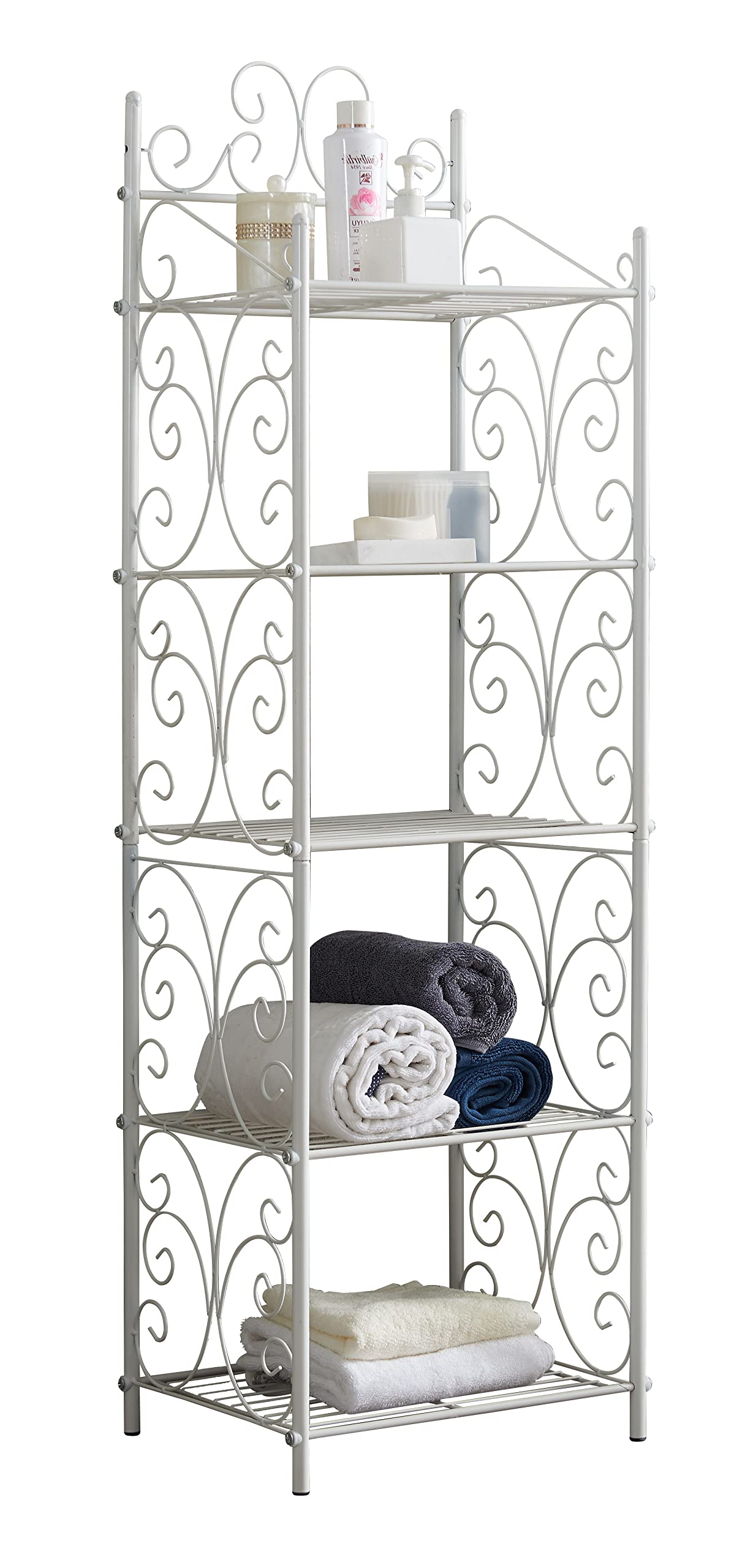 KB Designs - Free-Standing 5 Tier Bathroom Storage Shelf Unit, Metal Rack Shelving for Kitchen Living Room Hallway, White