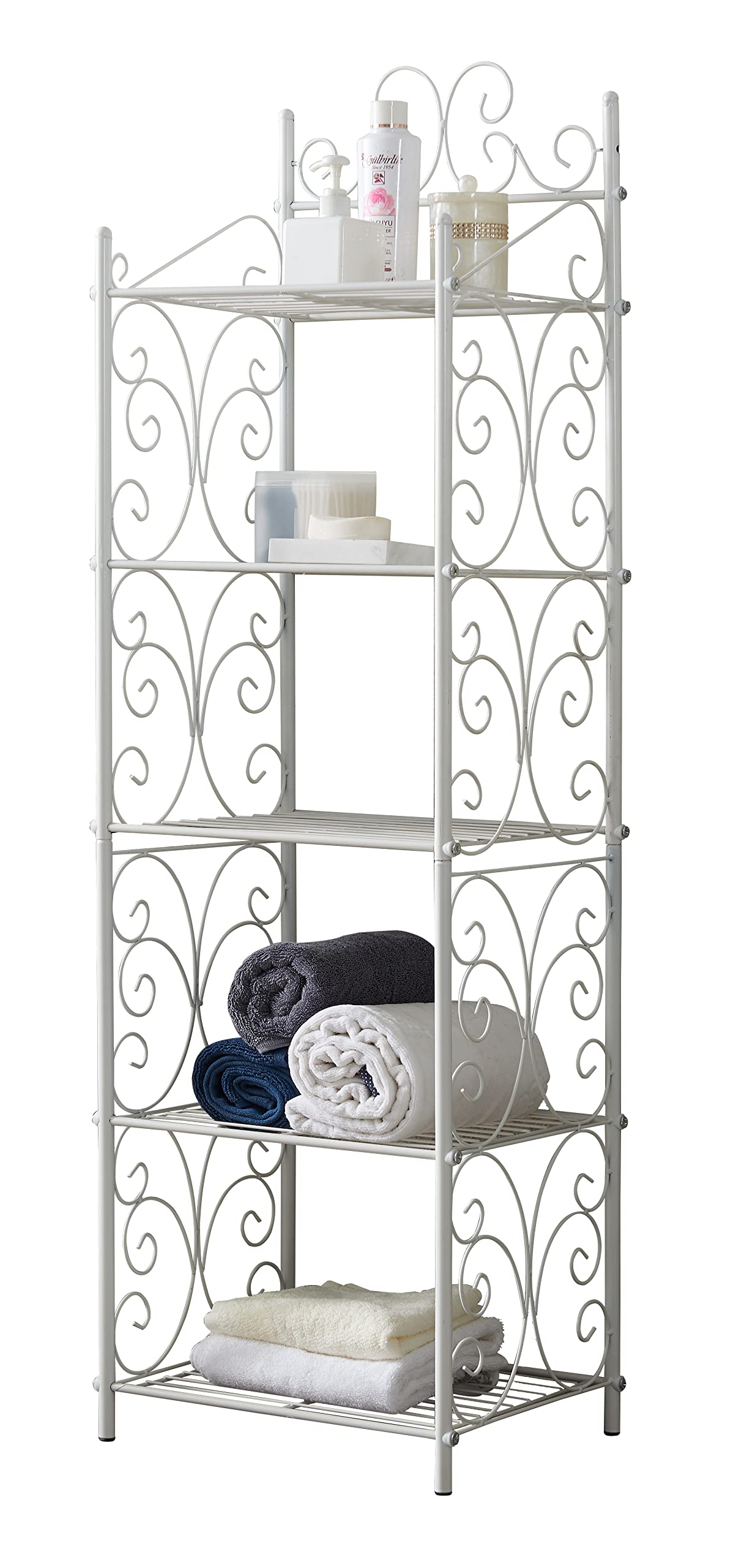 KB Designs - Free-Standing 5 Tier Bathroom Storage Shelf Unit, Metal Rack Shelving for Kitchen Living Room Hallway, White