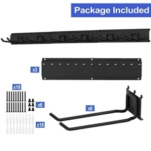 Garage Tool Storage Rack, Heavy Duty Wall Mounted Tools Organizer, Steel Garden Tool Storage System, Shovel Holder Organization Hanger with 6 Double-Hooks, 49.5inch Tracks Max Load 300lbs