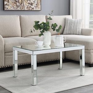 MIREO Coffee Table Mirrored with Crystal Inlay Surface, Rectangle Silver Accent Table, Modern Design Luxury Contemporary Furniture for Living Room from Furniture