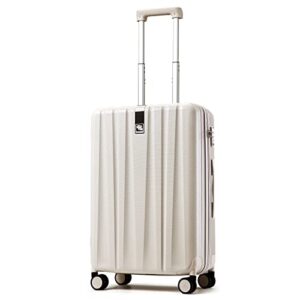 hanke 20 inch carry on luggage airline approved, lightweight pc hardside suitcase with spinner wheels & tsa lock,rolling luggage bags for weekender,carry-on 20-inch(ivory white)