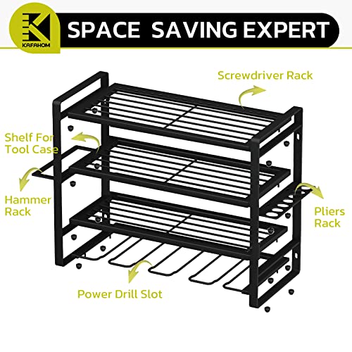 Power Tool Organizer, 4 Layers Garage Tool Organizers and Storage，Drill Holder Wall Mount, Storage Rack for Cordless Drill, Heavy Duty Tool shelf with Screwdriver Holder/Pliers Holder/Hammer Holder