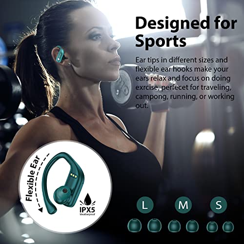 bmanl Wireless Earbuds Bluetooth Headphones 48hrs Play Back Sport Earphones with LED Display Over-Ear Buds with Earhooks Built-in Mic Headset for Workout Green BMANI-VEAT00L