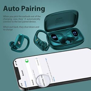bmanl Wireless Earbuds Bluetooth Headphones 48hrs Play Back Sport Earphones with LED Display Over-Ear Buds with Earhooks Built-in Mic Headset for Workout Green BMANI-VEAT00L