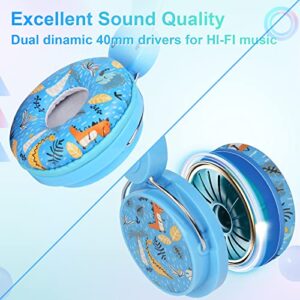QearFun Dinosaur Headphones for Boys Kids for School, Kids Wired Headphones with Microphone & 3.5mm Jack, Teens Toddlers Noise Cancelling Headphone with Adjustable Headband for Tablet/Smartphones