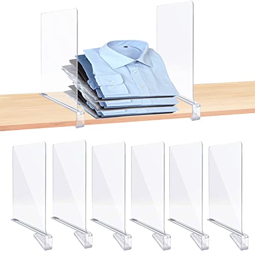 DOUBLE 2 C 6 Pcs Acrylic Shelf Dividers, Clear Shelf Divider for Closet Organization, Plastic Shelve Divider for Clothes Separators, Adjustable Bookshelf Dividers & Purse Dividers for Closet