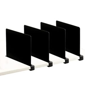 cy craft acrylic shelf dividers for closets,wood shelf dividers, 4 pcs black shelf separators,perfect for clothes organizer and bedroom kitchen cabinets shelf storage and organization