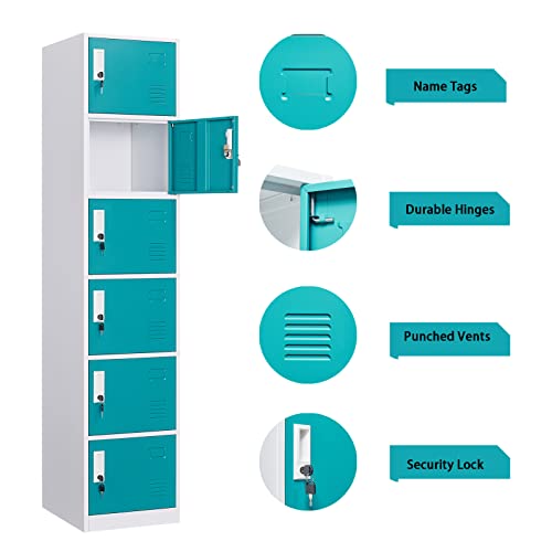 WIILAYOK Locker Storage Cabinet, Metal Lockers for Employees with Keys, 6-Tier Storage Locker for Office School Gym Corridor