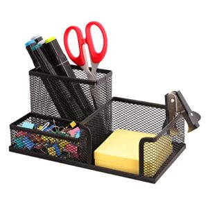 Ludato Desk Organizers Mesh Pencil Holder，3 Compartments Black Mesh Pen Holder Storage for Office Desk Accessories