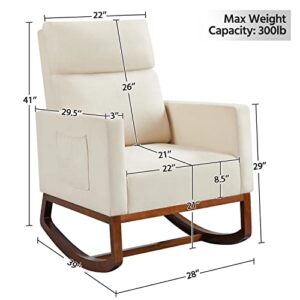 Yaheetech Rocking Chair Nursery，Glider Chair Modern Accent Chair with Side Pocket Living Room High Back Armchair for Living Room Lounge, Beige