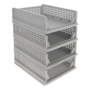 creekview home emporium stacking drawer organizer - 4pc gray plastic stackable drawers - front opening storage bins