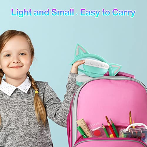 LOBKIN Bluetooth 5.3 Kids Headphones with Case - RGB LED Light Up Cat Ears Foldable Adjustable On-Ear Headset Support Wireless or 3.5mm Wired Mode for Toddler & Girls & Boys Teens (Green)