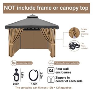 AONEAR Gazebo Privacy Curtains with Zipper 4-Panels Side Wall Universal Replacement for Patio, Outdoor Canopy, Garden and Backyard (Curtain Only) (10' x 12')