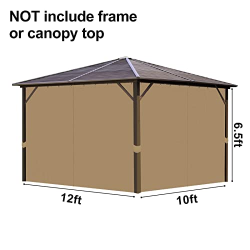 AONEAR Gazebo Privacy Curtains with Zipper 4-Panels Side Wall Universal Replacement for Patio, Outdoor Canopy, Garden and Backyard (Curtain Only) (10' x 12')