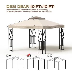 DesiDear 10x10 Canopy Replacement Top Canopy Cover Replacement 10x10 FT Double Tiered Gazebo Covers for Yard Patio Garden Canopy Sunshade (BeigeBrown)