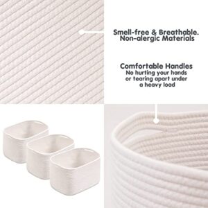 Cotton Rope Basket for Blanket Basket | Nursery Storage | 15"x10"x9" Set of 3 White Medium Storage Baskets for Organizing with Handles works as Wicker Basket, Woven Baskets for Storage Blanket