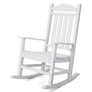 devoko rocking chair plastic outdoor indoor patio rocker chair high back all weather rocker for patio backyard porch garden (white)