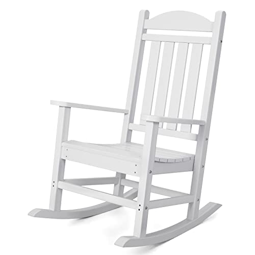 Devoko Rocking Chair Plastic Outdoor Indoor Patio Rocker Chair High Back All Weather Rocker for Patio Backyard Porch Garden (White)