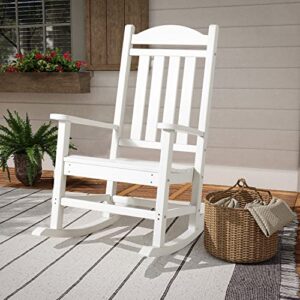 Devoko Rocking Chair Plastic Outdoor Indoor Patio Rocker Chair High Back All Weather Rocker for Patio Backyard Porch Garden (White)