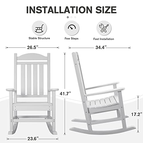 Devoko Rocking Chair Plastic Outdoor Indoor Patio Rocker Chair High Back All Weather Rocker for Patio Backyard Porch Garden (White)