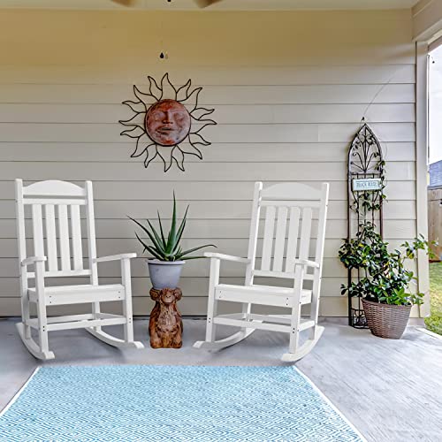 Devoko Rocking Chair Plastic Outdoor Indoor Patio Rocker Chair High Back All Weather Rocker for Patio Backyard Porch Garden (White)