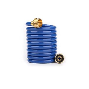 funjee lightweight eva coil 10 ft garden hose with ght solid brass fittings, water hose with brass connectors (10ft, blue)