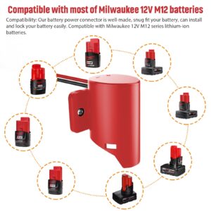 Power Wheel Adapter with Fuse & Switch, Secure Battery Adapter for Milwaukee 12V M12 Lithium Battery, with 12 Gauge Wire, Good Power Convertor for DIY Ride On Truck, Robotics, RC Toys and Work Lights