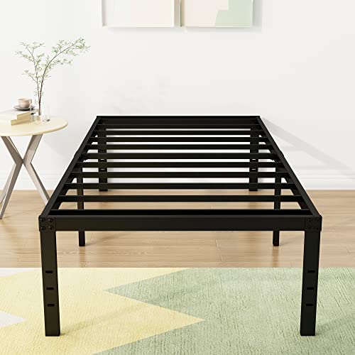 DiaOutro 18 Inch Twin Bed Frame Heavy Duty No Box Spring Needed Metal Platform with Maximum Storage, Easy Assembly, Noise Free, Black